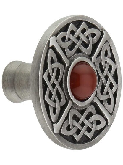 Celtic Jewel Knob Inset with Red Carnelian in Antique Pewter.